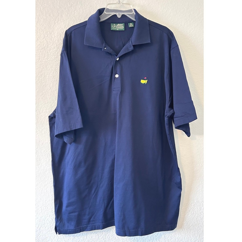 Amen Corner Masters Polo Shirt SZ XL Navy Blue Pima Cotton Golf Logo Short